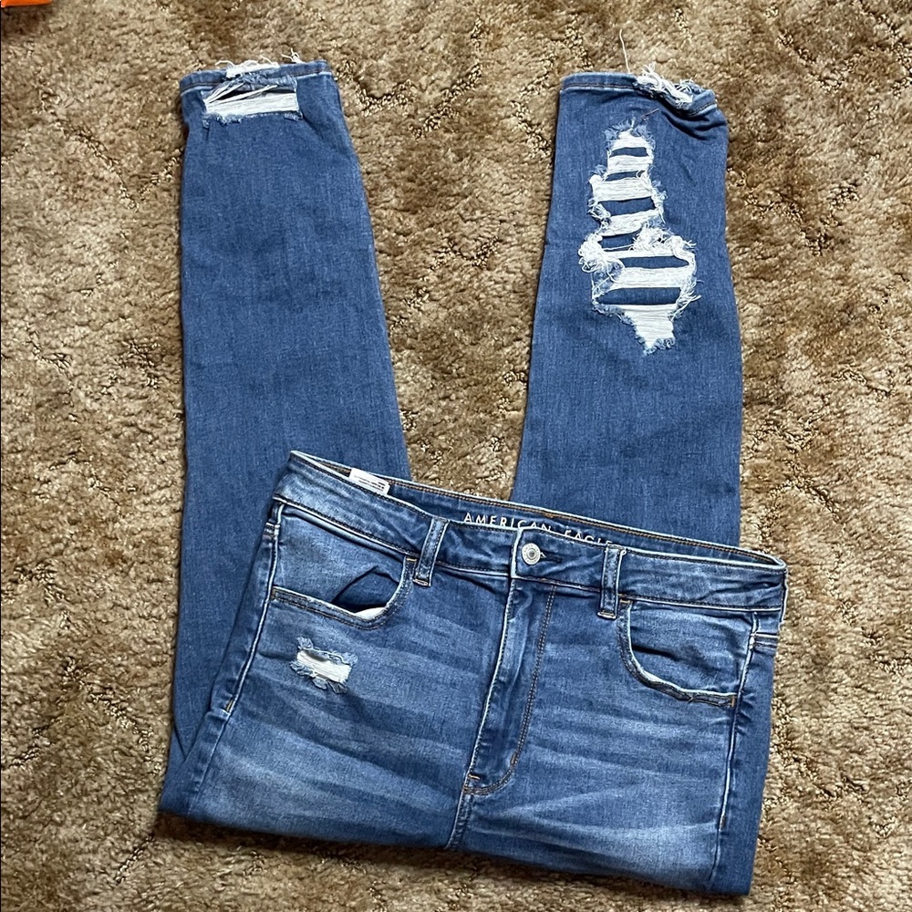 American‎ Eagle Next Level Stretch High Rise Jegging Crop Faux Ripped Jean